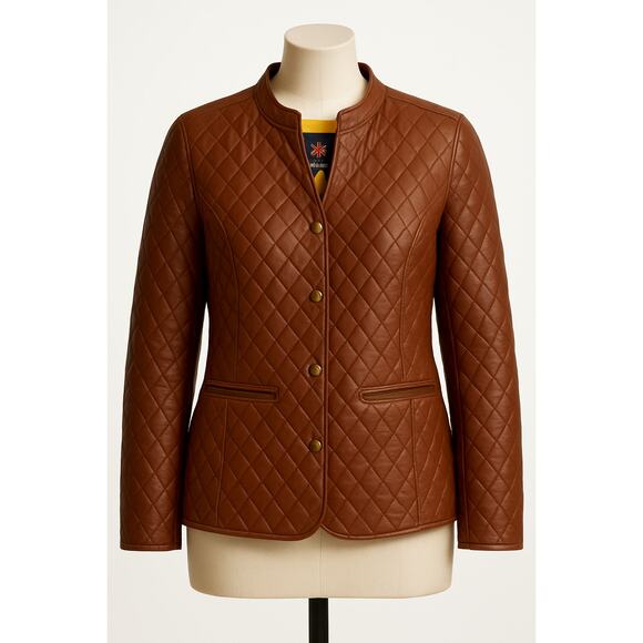 Isaac Mizrahi Live Women’s 2X Quilted Leather Jacket Brown Genuine Leather - Picture 1 of 6